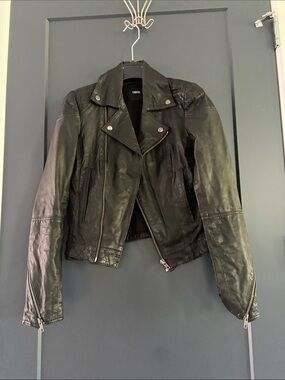 ASOS Black Leather Biker Jacket with Zip Details